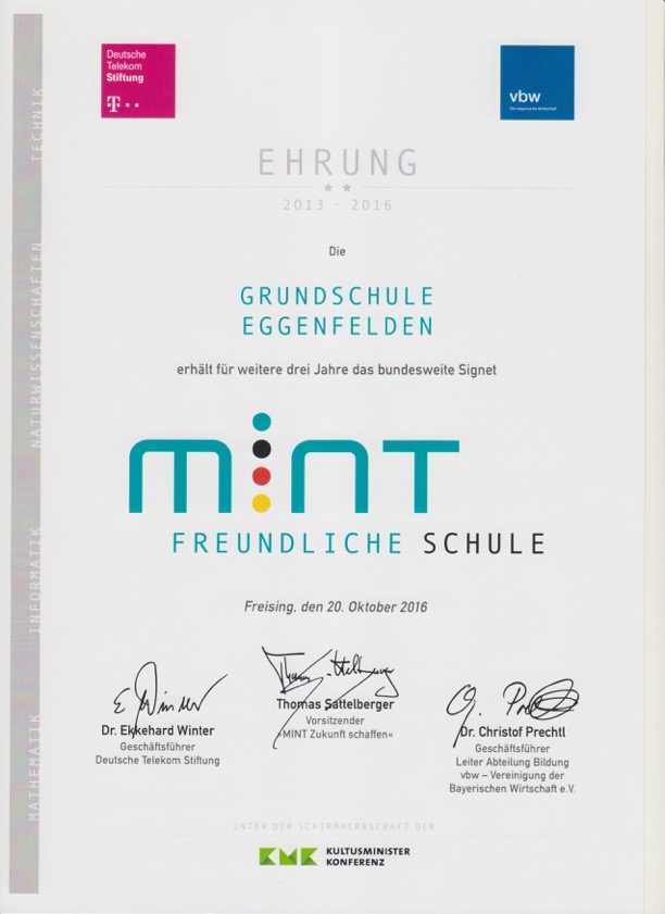 MINT Urkunde GS Eggenfelden 2016