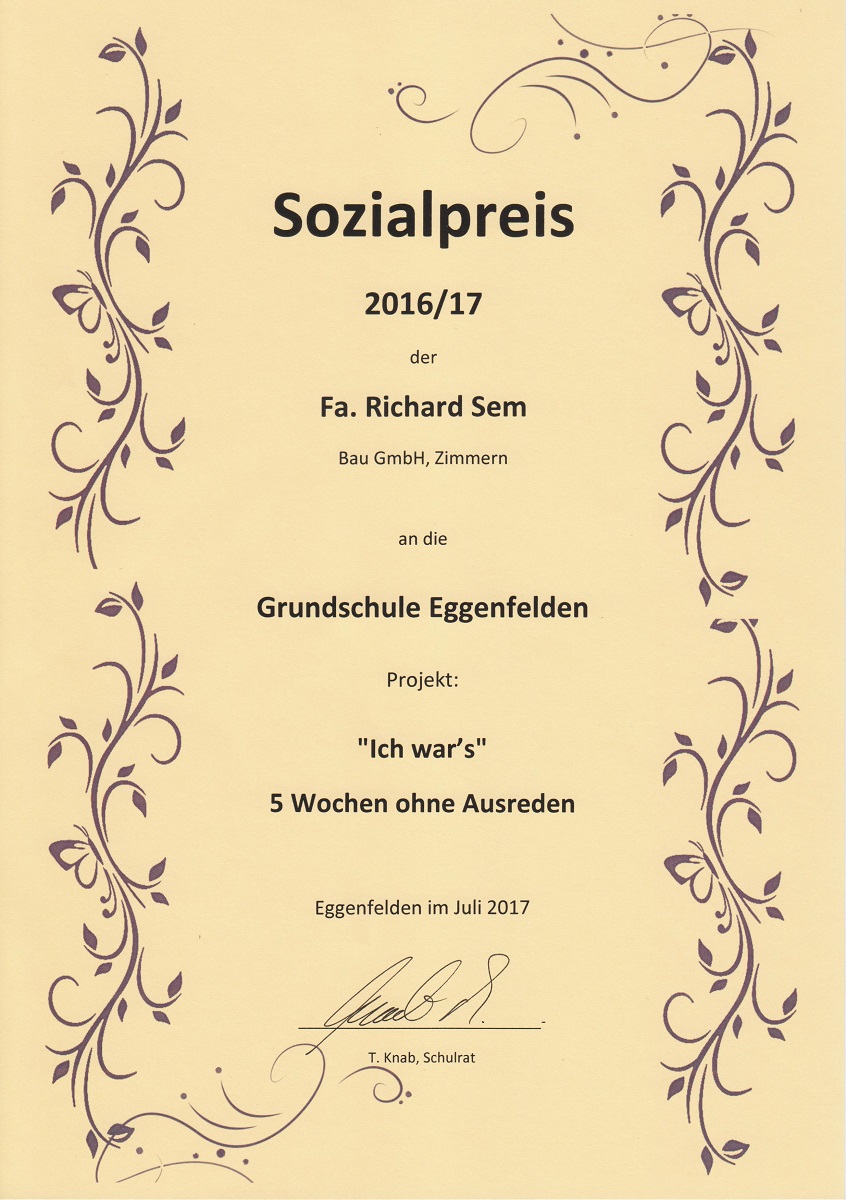 Urkunde Sozialpreis 2017